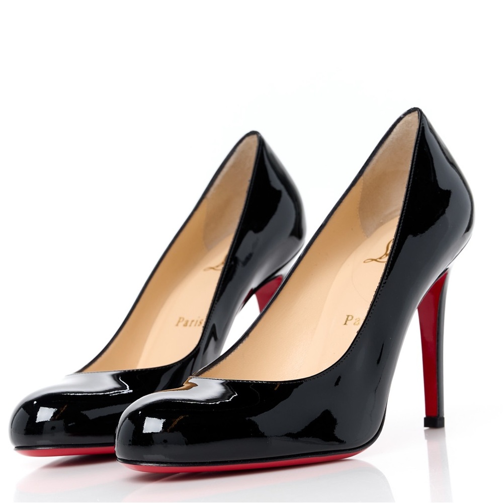 100% Auth Christian Louboutin Black Patent Leather Sz 38 Simple Pump Heels Shoes